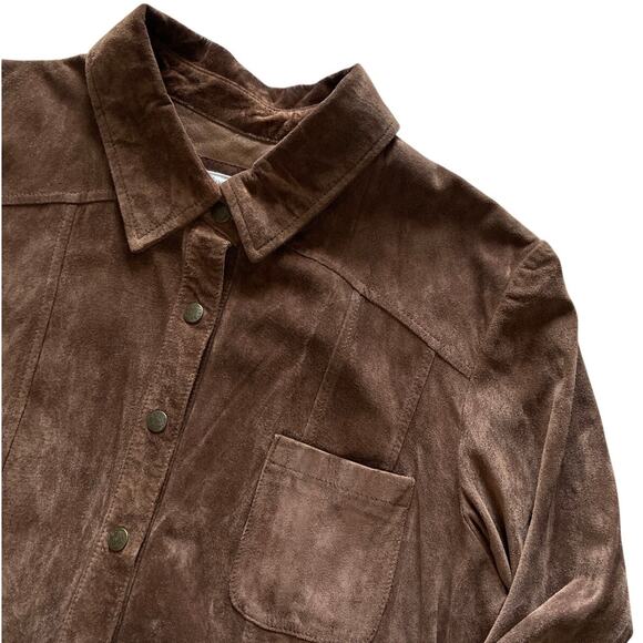Coldwater Creek Suede 100% Leather Jacket Snap Front Chest Pocket Brown Size XL - Picture 4 of 6